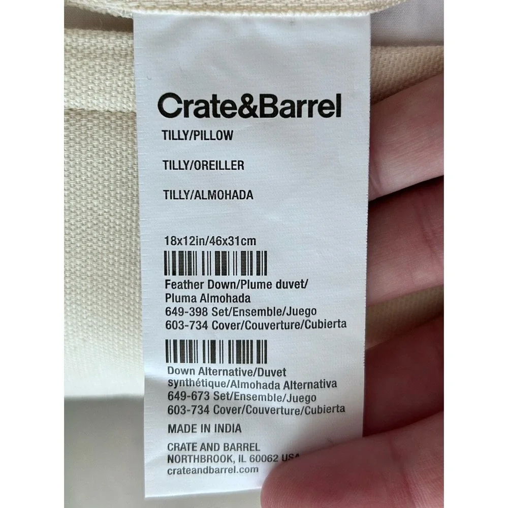 Crate & Barrel Tilly Pillow Cover Embroidered Leaves Ferns Down Insert EUC 18x12